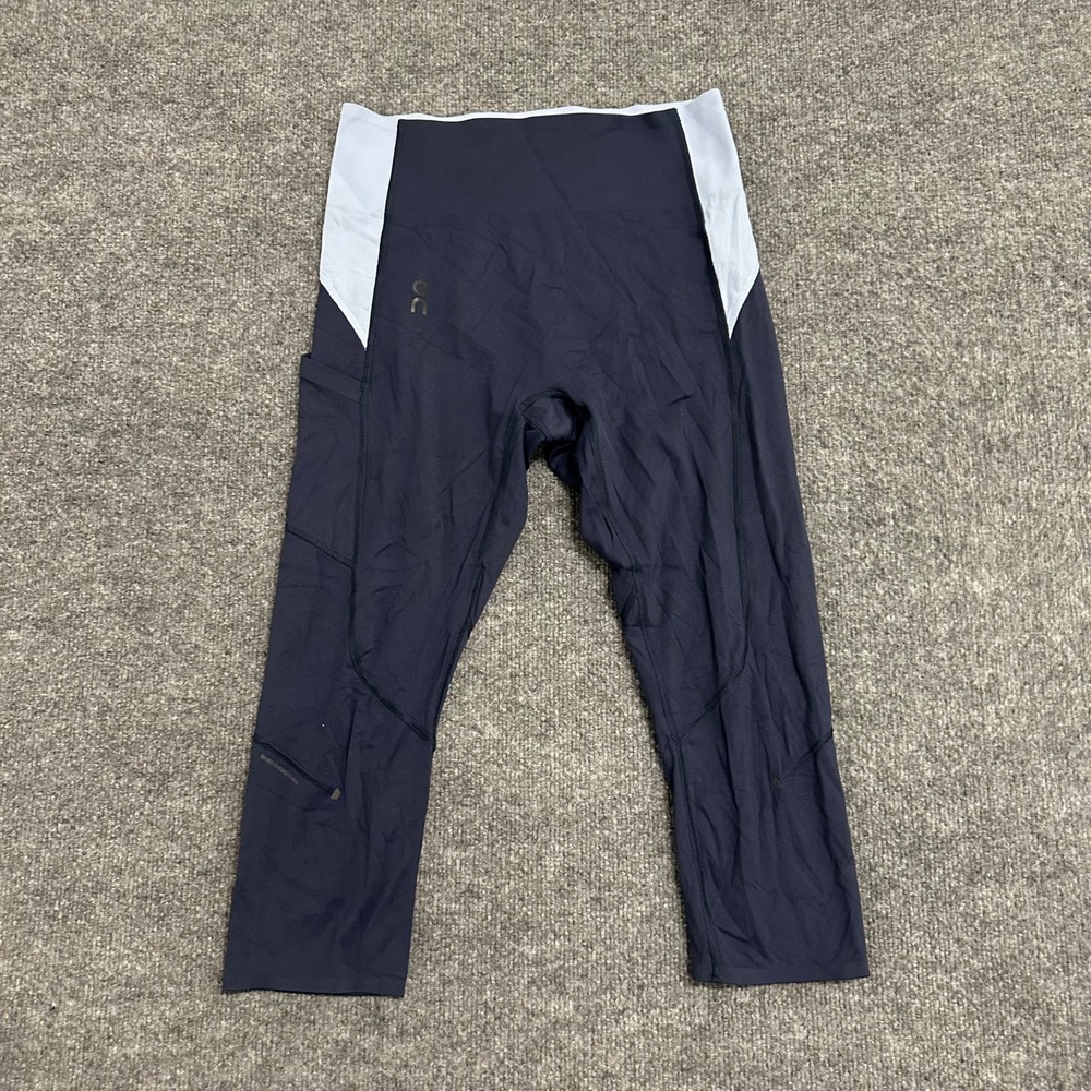 On Running Tights Womens Size M Navy Blue Movement 3/4 Cropped Athletic Leggings